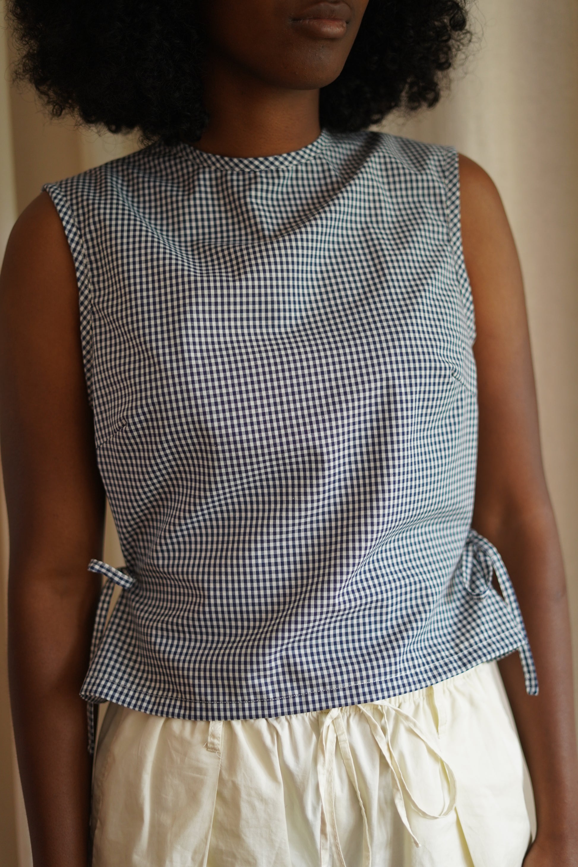 Top à nouer vichy bleu foncé
