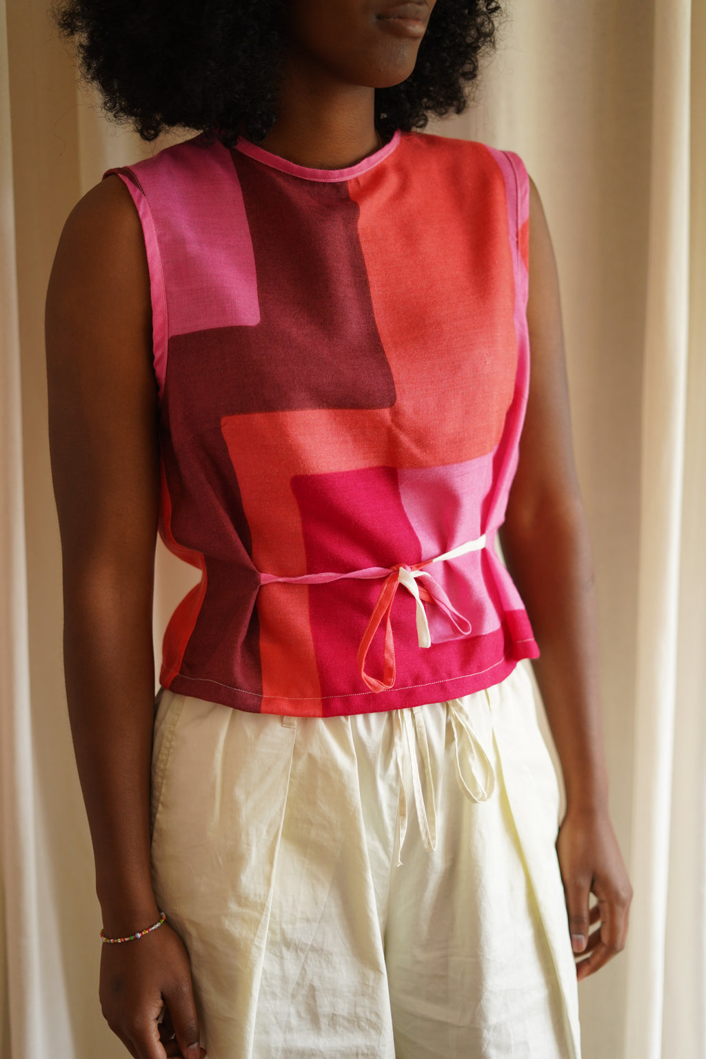 Top à nouer rose multi