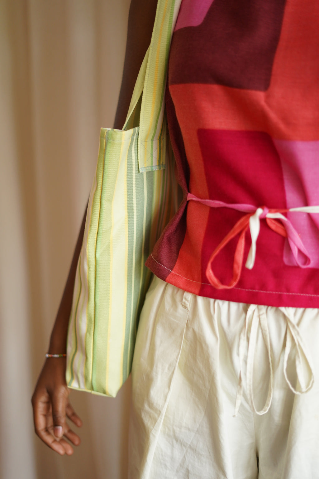Tote bag ligné vert